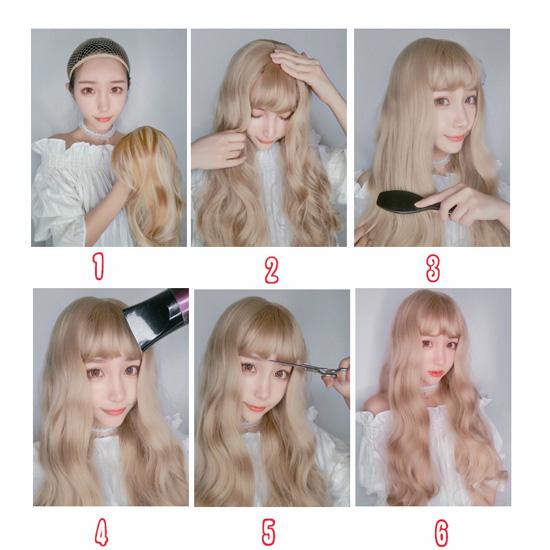 Длинные вьющиеся волосы Лолиты, 60cn, термостойкая челка, милый синтетический парик для вечеринки, косплей