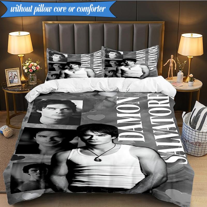 3PCS Two Men In Suits Damon Bedding Set,Including 1pc Duvet Cover And 2pcs Pillowcases Perfect for Bedroom, Dormitory, Fan Christmas gift