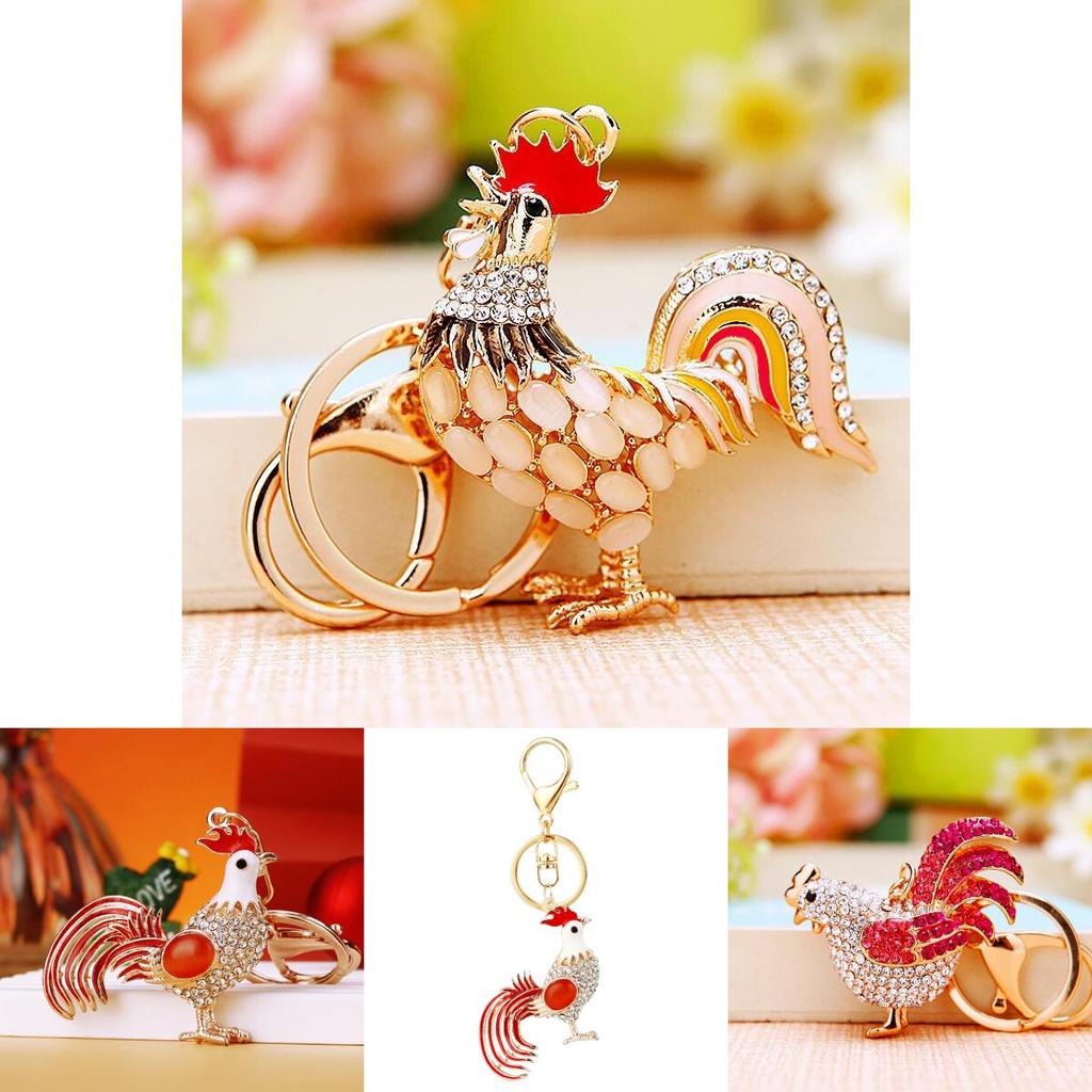 Очаровательный брелок для ключей от машины в виде петуха и курицы со стразами для женщин с креативным дизайном
