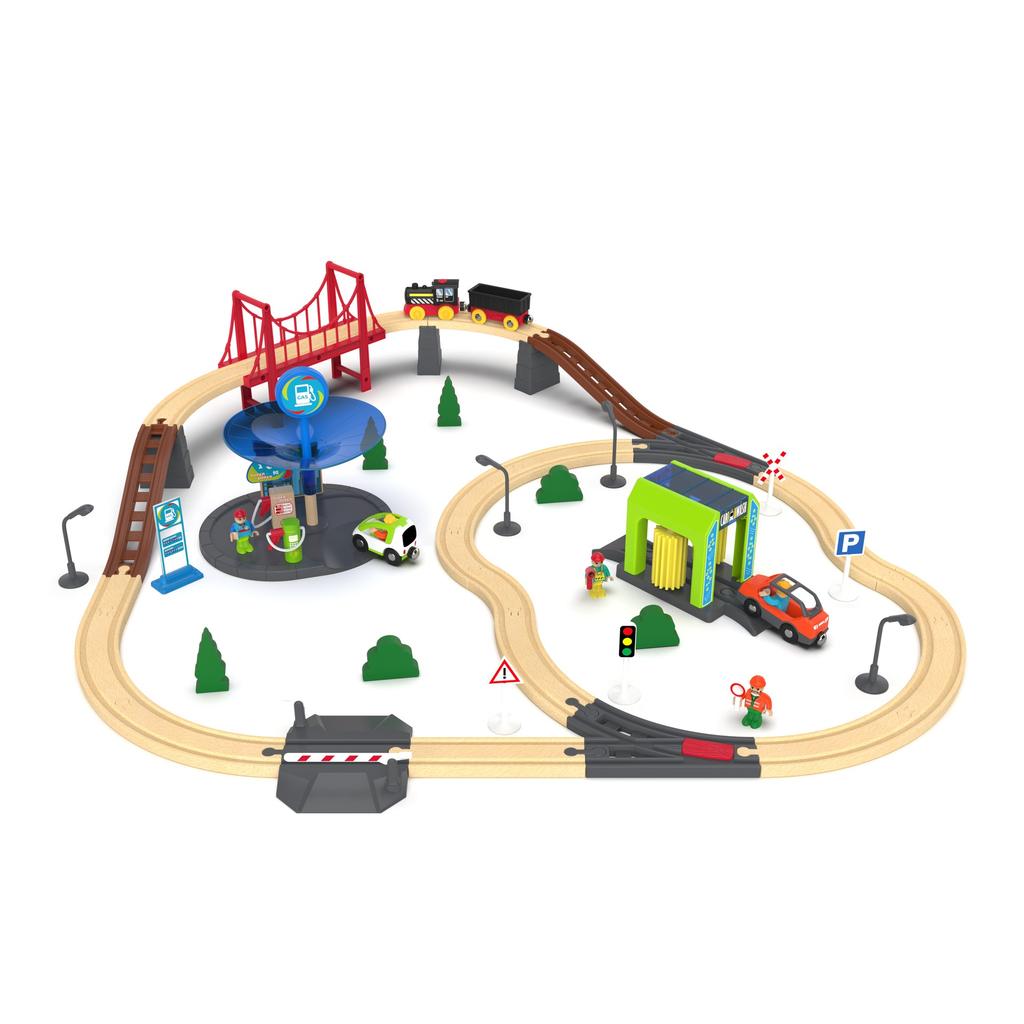 Деревянная железная дорога Городской костюм Детский развивающий электрический поезд Бук Сборные игрушки