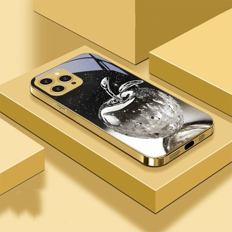 Прозрачный хрустальный чехол-яблоко для iPhone 16 Pro Max 15 P Ro 14 13 Plus 12 Mini 11Pro Max XS Max XR Золотой чехол для телефона из закаленного стекла