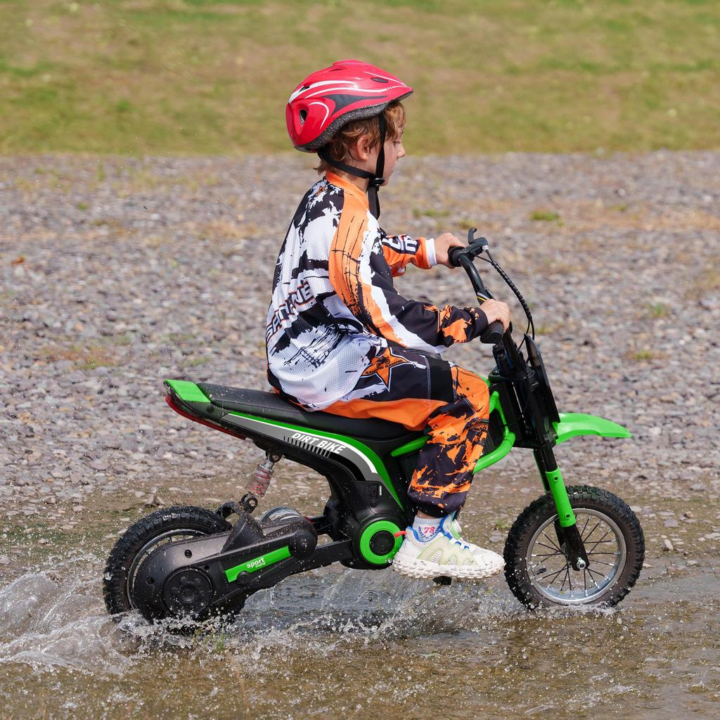 24V Electric Motorbike with Twist Grip Throttle, Music, Horn, 12" Pneumatic Tyres, 16km/h Max Speed - Green