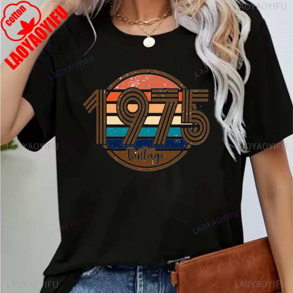 Vintage 1975 Funny 50Th Birthday Gifts 50 Years Old Retro Print TShirt Short Sleeve Crew Neck Casual Top for Summer Spring