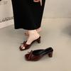 French bow thick heel cool slippers women's outerwear 2025 new summer large size fish mouth open-toed high heels
