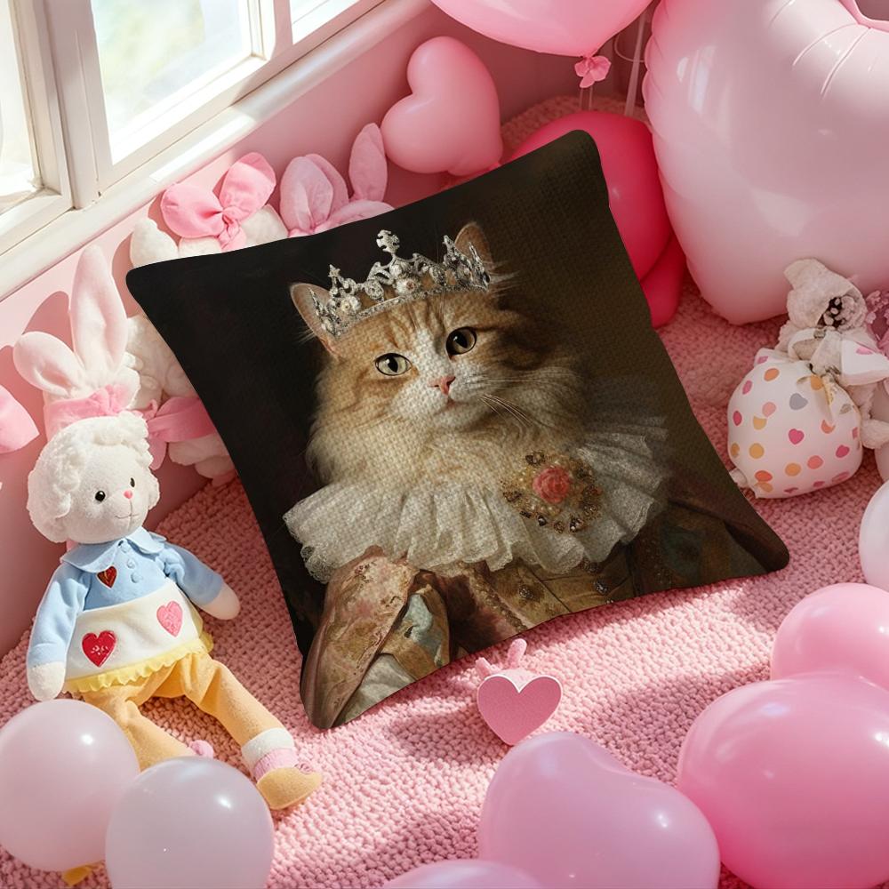 Ренессанс Королевский Кот Смешная Наволочка Противопылевой Клещ Наволочка Невидимая Молния Шелковистый Короткий Плюш Чехол на Подушку для Дивана