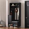 Hallway Wardrobe Coat Rack: Black, Bench, Shoe Cabinet, 4 Hooks, Locker, 2 Drawers, Practical Pegboard, 100×35×180cm