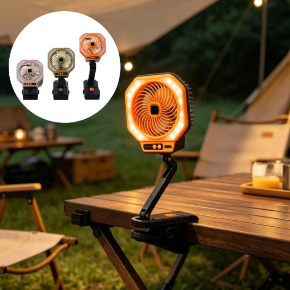 Foldable Design Camping Fan 3-Speed Adjustable Rechargeable Fan Lamp Outdoor Activity