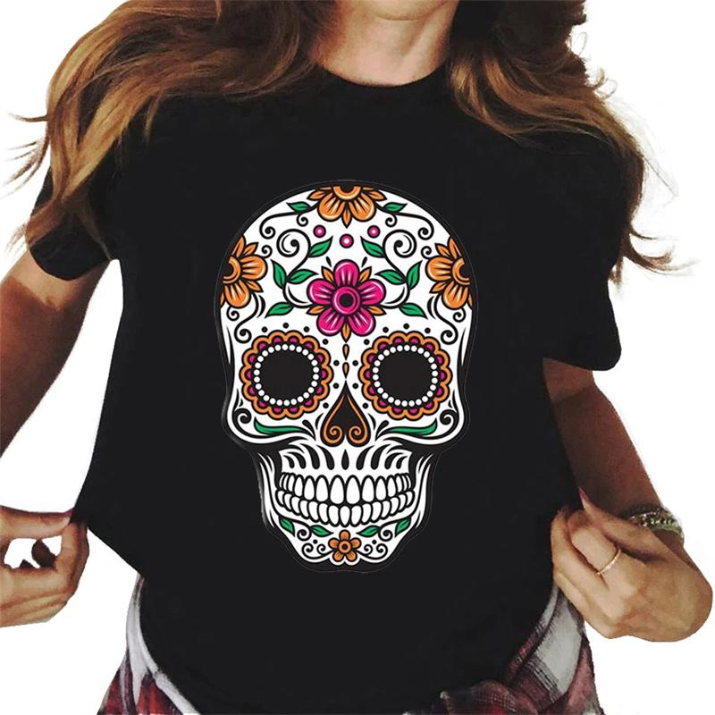 Harajuku Women's T-shirt Fashion Horror Skull Print Personality T-shirt Daily Casual Short Sleeved Unisex Top