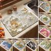 Floral Dish Drying Mat Absorbent Kitchen Drying Mat Reusable Washable Dish