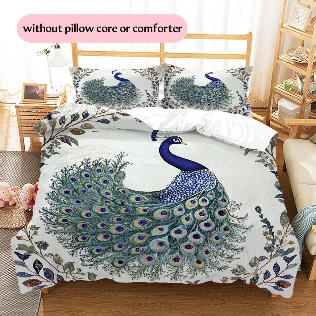 Peacock 2  Pattern Bedding Quilt Set Quilt Cover Pillowcase Home Decoration  Gift (1 * duvet cover + 2 * pillowcase, without core)