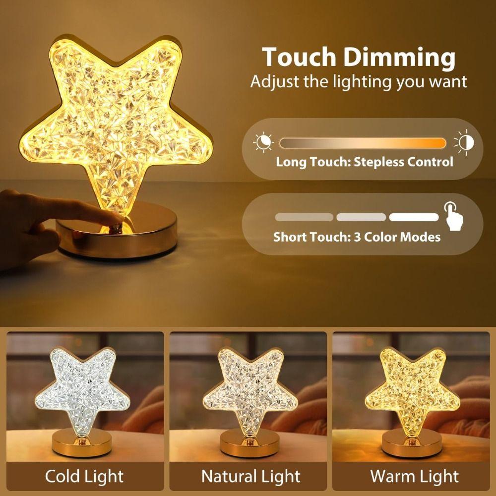 USB Rechargeable Led Touch Table Lamp 3 Color Dimmable Beside Lamp Crystal Night Light