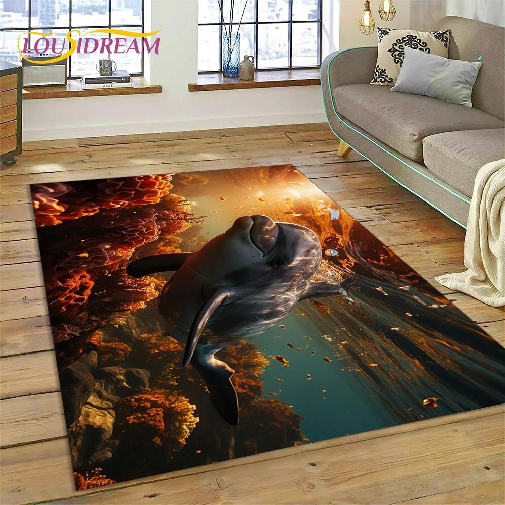 3D подводный мир, морское дно, Дельфин, мультяшный ковер, ковер для гостиной, спальни, домашний декор, нескользящее украшение для дивана, подарок ребенку