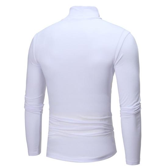 Men Autumn Winter Slim Fit Bottoming T-shirt Turtleneck Long Sleeve Solid Color Elastic Thin Pullover Tops Streetwear
