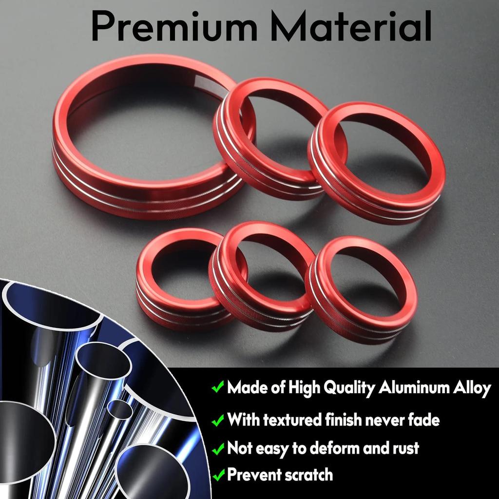 for -2025 Ford Bronco AC Knob Cover Accessories Center Console Switch Volume Temp Control Button Ring Trim-Red 6Pcs (Not fit Bronco Sport)