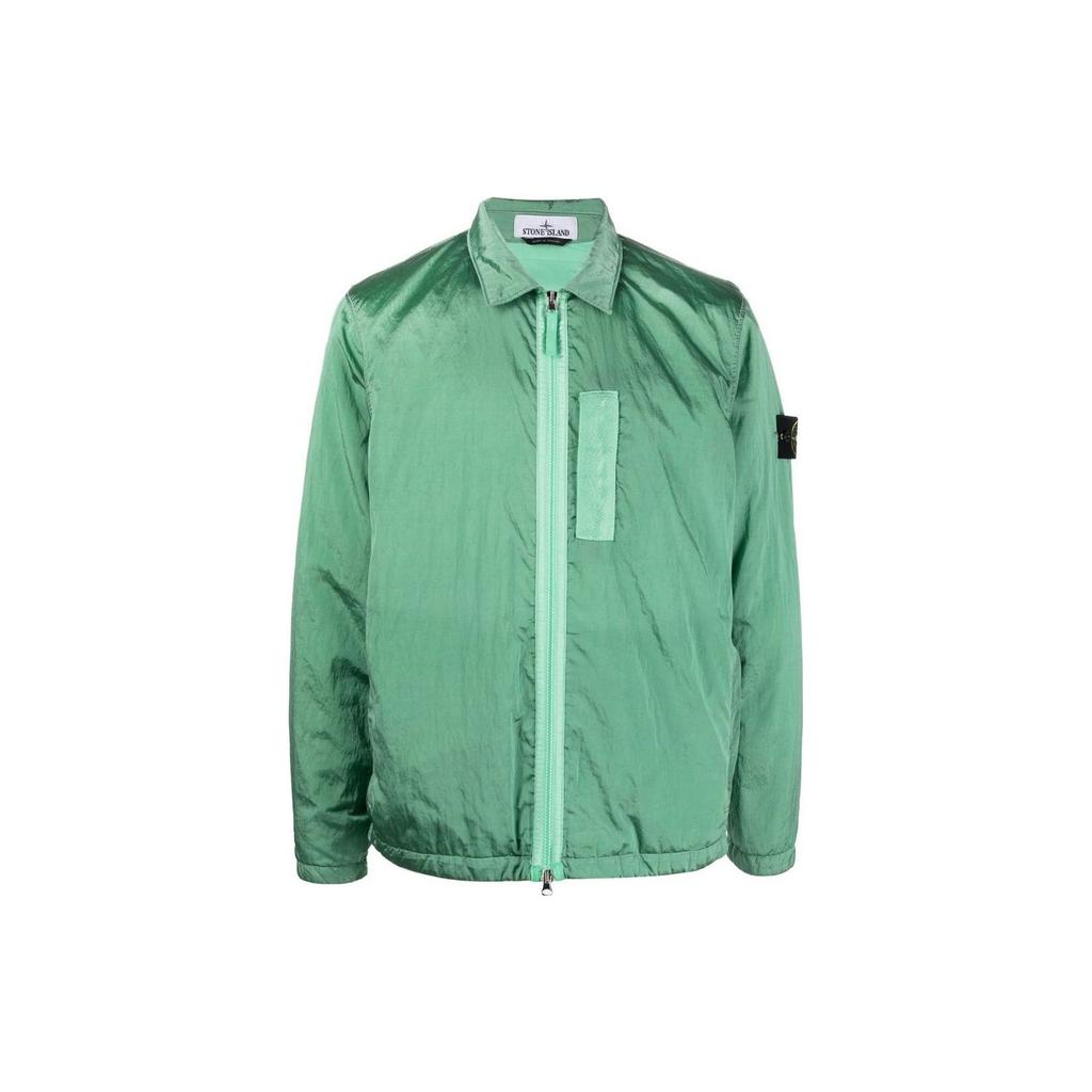 STONE ISLAND FW22 Metallic Nylon Solid Color Polo Collar Long Sleeve Jacket Men Jacket Light-Green 7715Q0519-V0052