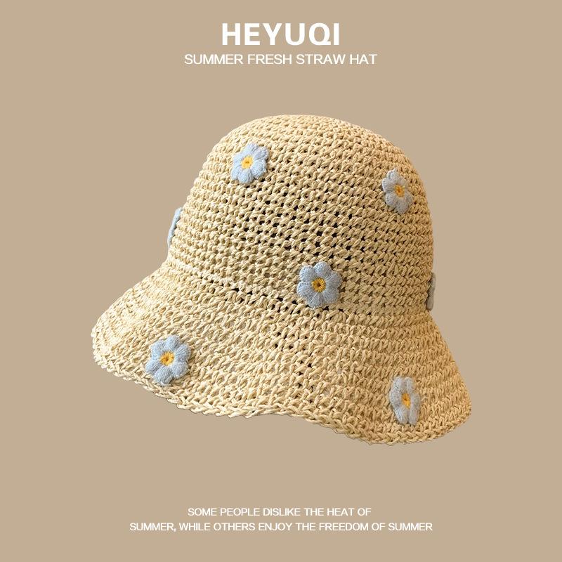 Japanese and Korean Lafite straw hat French lace seaside large brim sunshade vacation sunscreen hollow beach photo decorative hat