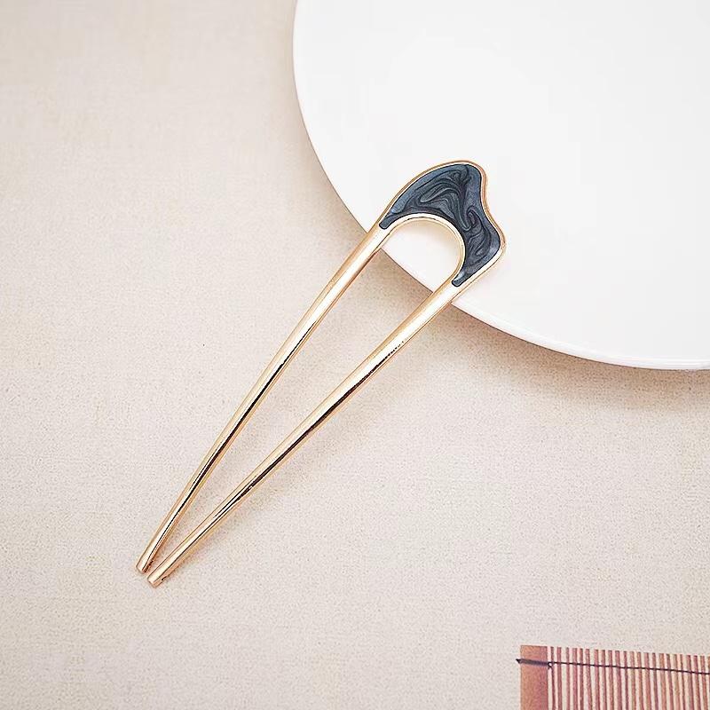 Металлические U-образные шпильки для волос, простые палочки для волос для женщин и девочек, серебряные, золотые, с эмалью, заколки для волос из сплава, головные уборы, аксессуары для волос