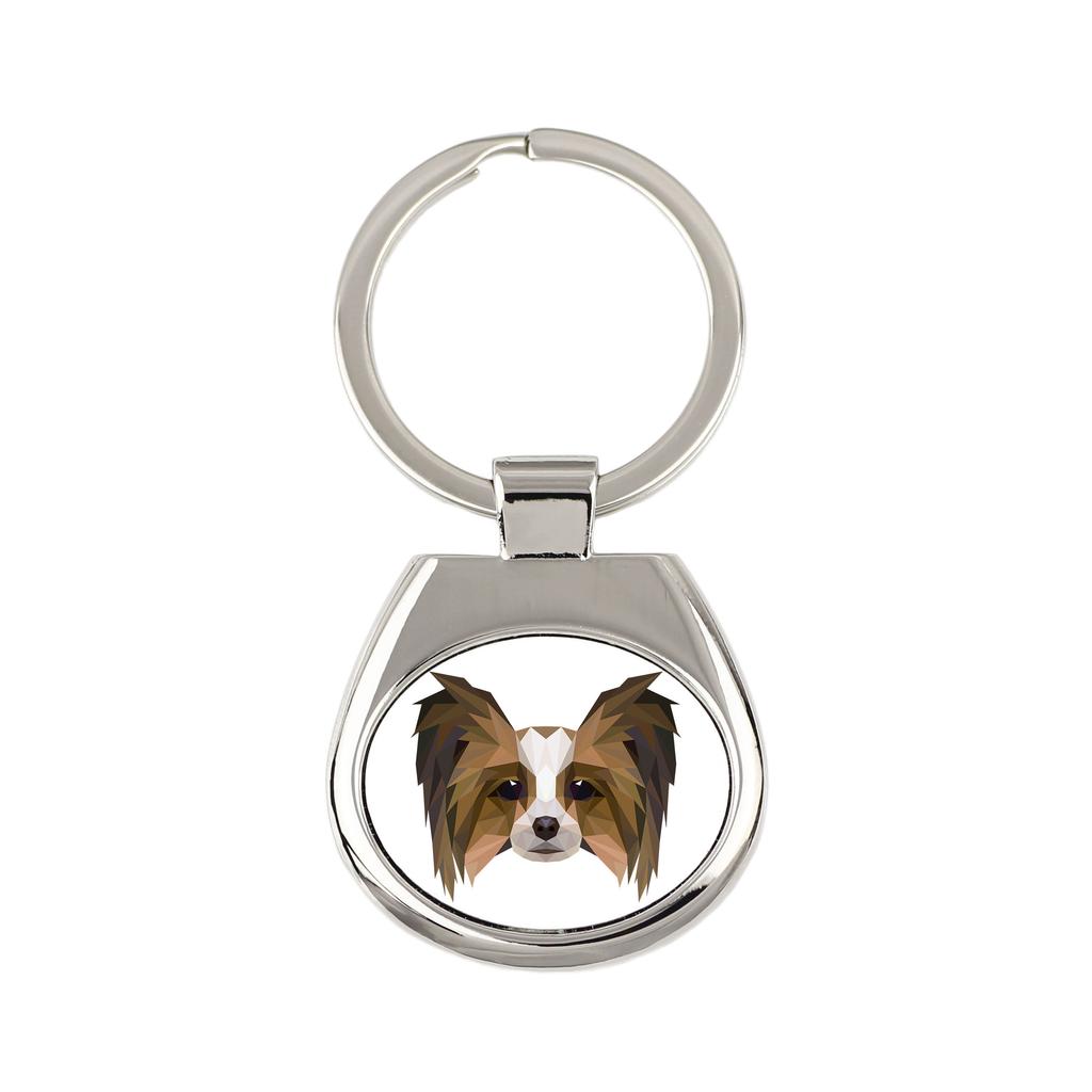 Papillon, Spaniel Kontynentalny -Geometryczny Brelok Breloczek Ze Zdjęciem I Napisem Art-Dog