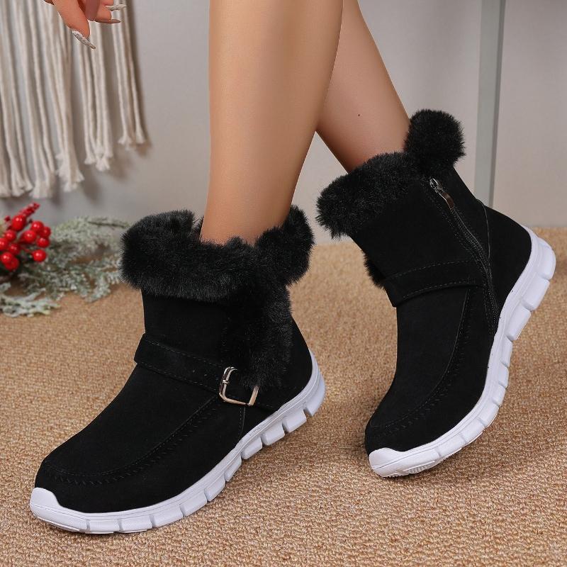 AJGS New Short Plush Suede Ankle Boots Winter Women Fur Warm Chelsea Snow Boots Casual Shoes Flats Gladiator Sport Ladies Boots