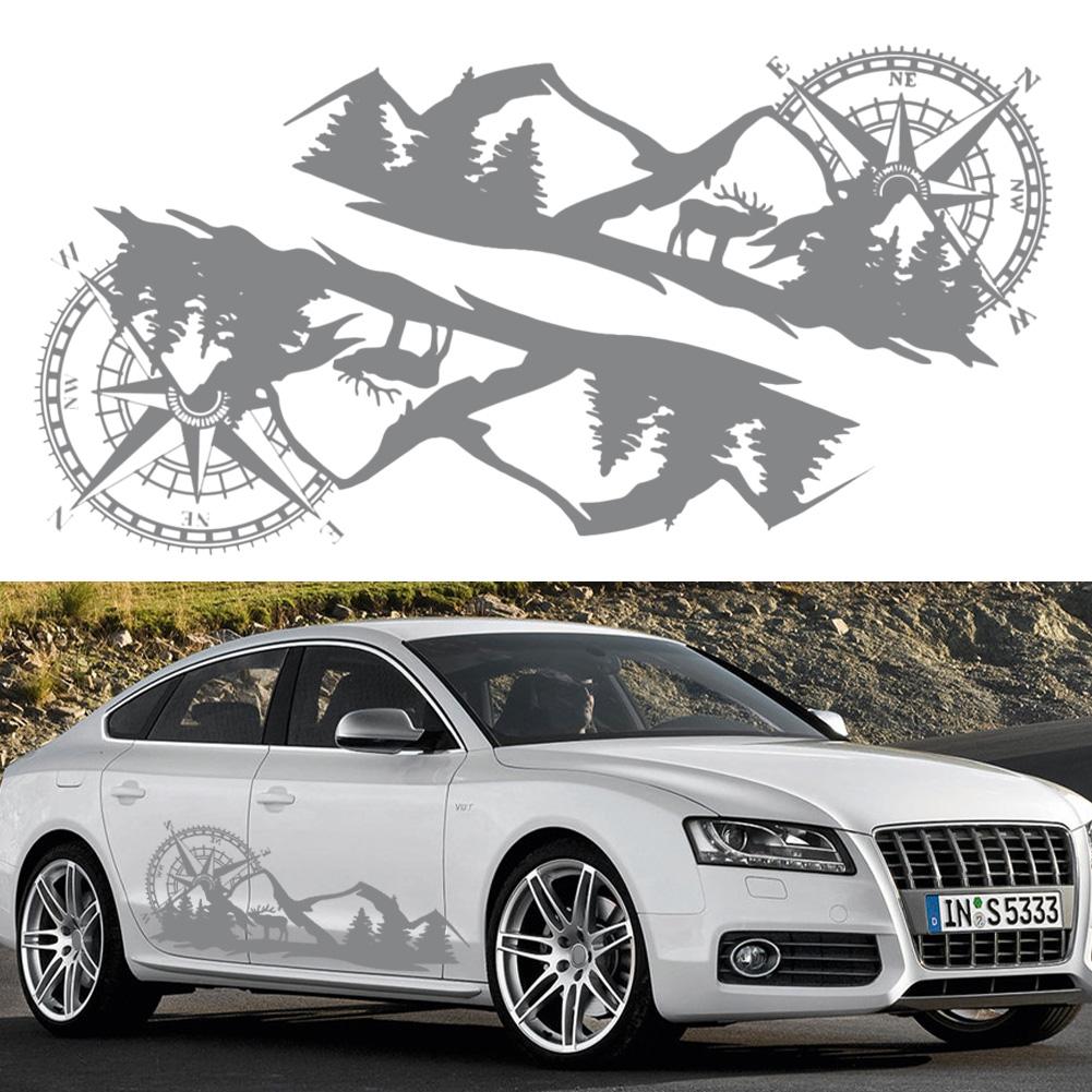 Большие наклейки на автомобиль Компас Дерево Гора Олень ПВХ наклейки Виниловая графика Водонепроницаемый внедорожник автофургон Стайлинг Украшения Внешние аксессуары