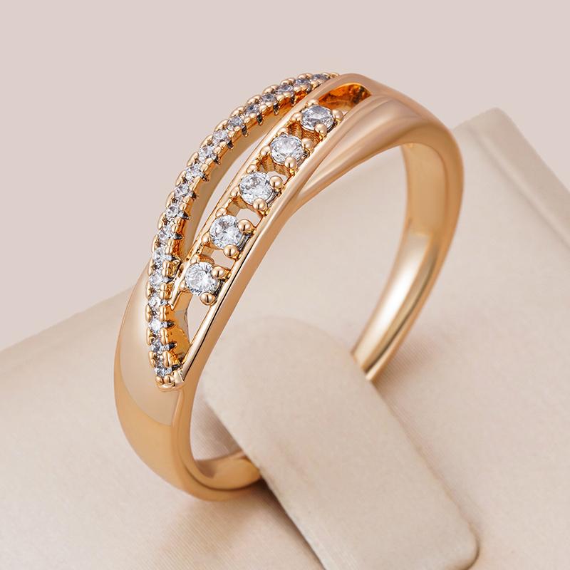 Trendy  Rose Gold Color Bride Wedding Rings For Women Luxury Natural Zircon Accessories Party Daily Fine Jewelry