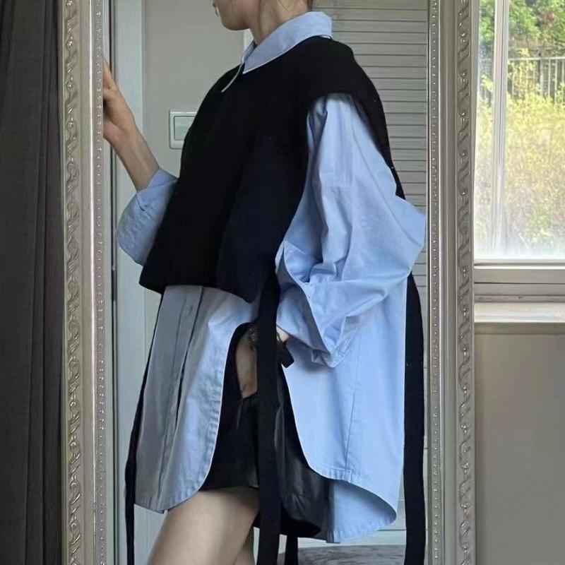 Осенний женский комплект из жилета и рубашки в студенческом стиле 2024 года