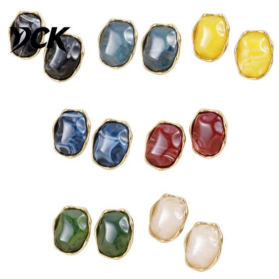 Minimalist Geometric Ear Jewelry 1 Pair Natural Healing Stone Stud Earrings for Women, Gold Elegant Commuter Accessories Plated Oval Resin Earrings,