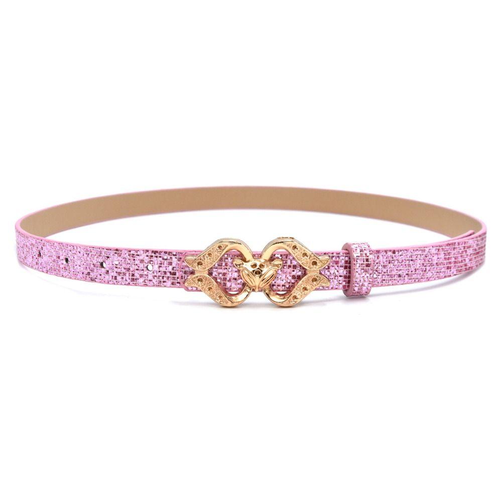 Glitter PU Leather Belt Bling Bling Fox Buckle Belt Vintage Sparkling Rhinestone Belt Women