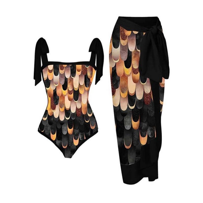 New Two-piece Printed Swimsuit Women's Conservative One-piece Chiffon Skirt Swimsuit Set