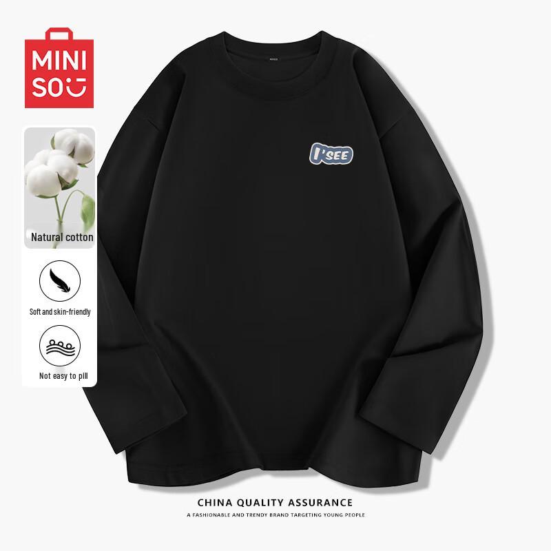 MINISO Мужская футболка с длинным рукавом из чистого хлопка