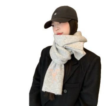 Cute bow scarf winter women's new atmosphere gray small warm neck protection knitted scarf winter