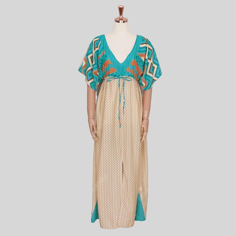 Накидки на бикини, богемное кимоно с принтом, зеленая туника, женская пляжная одежда больших размеров, Глубокий v-образный вырез спереди, открытое макси-платье, купальный костюм, накидка