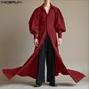 INCERUN Men Lapel Collar Long Puff Sleeve Buttons High Splits Long Shirts