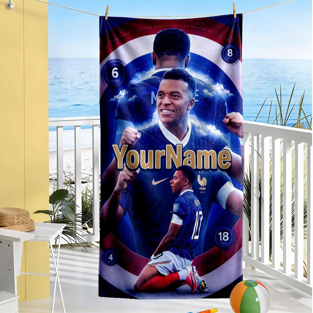Mbappe Personalized Text Beach Towel Super Soft Microfiber Quickdry Fabric