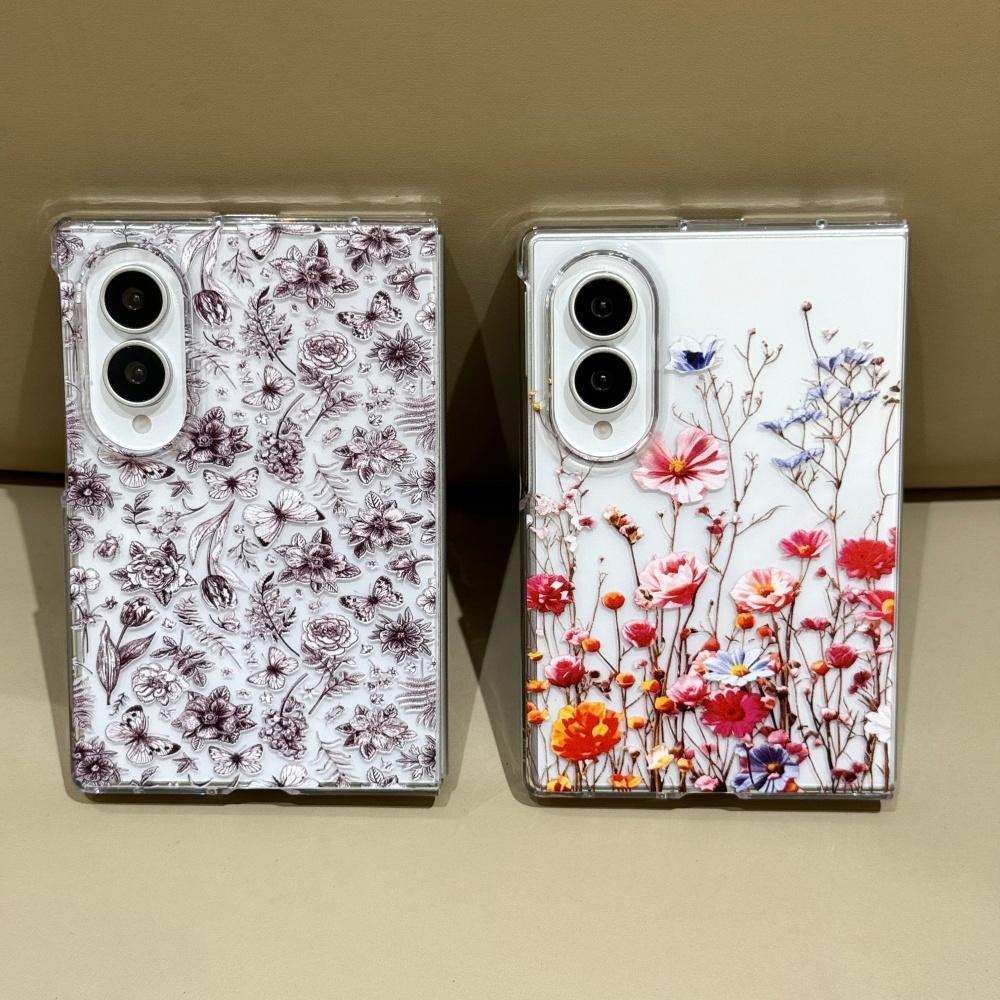 Luxury Ins Korean Flowers Butterfly Transparent Case for Samsung Galaxy Z Fold 8 Ultra Fold8Wide Fold 7 6 5 4 Cute Clear Cover