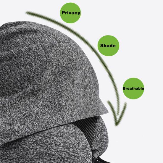 Подушка для шеи с капюшоном, пена с эффектом памяти, U-образная подушка с регулируемым шнурком, дышащая подушка для шеи для длительных перелетов в самолете, автомобиле, поездках на автомобиле