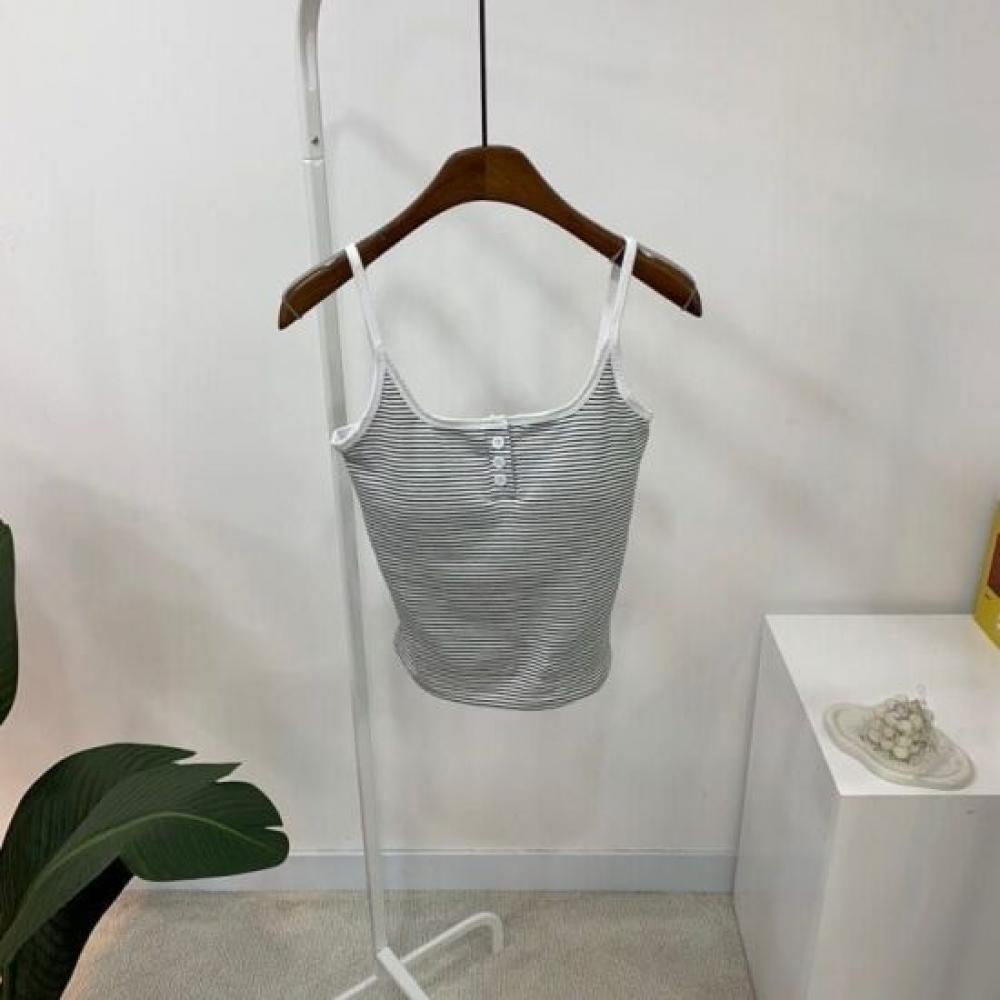 C S In The Room Hoto Stripe Button Strap Tank Top 4Color