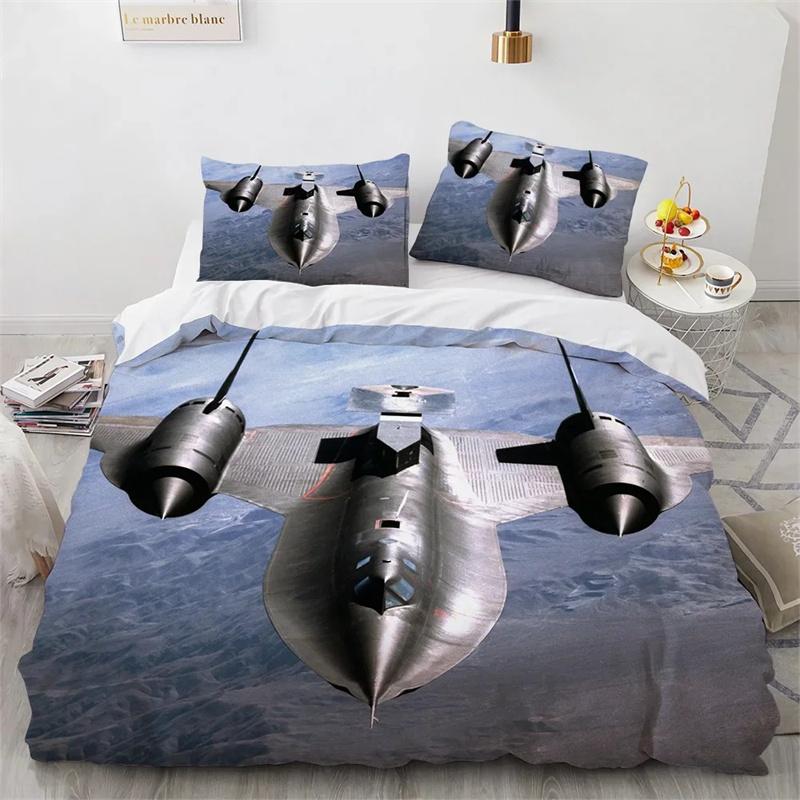 Fighter Plane King Queen Duvet Cover Military Aircraft Theme Bedding Collection Kids Boys Men Sunset Airplane Polyester Comforter Cover
