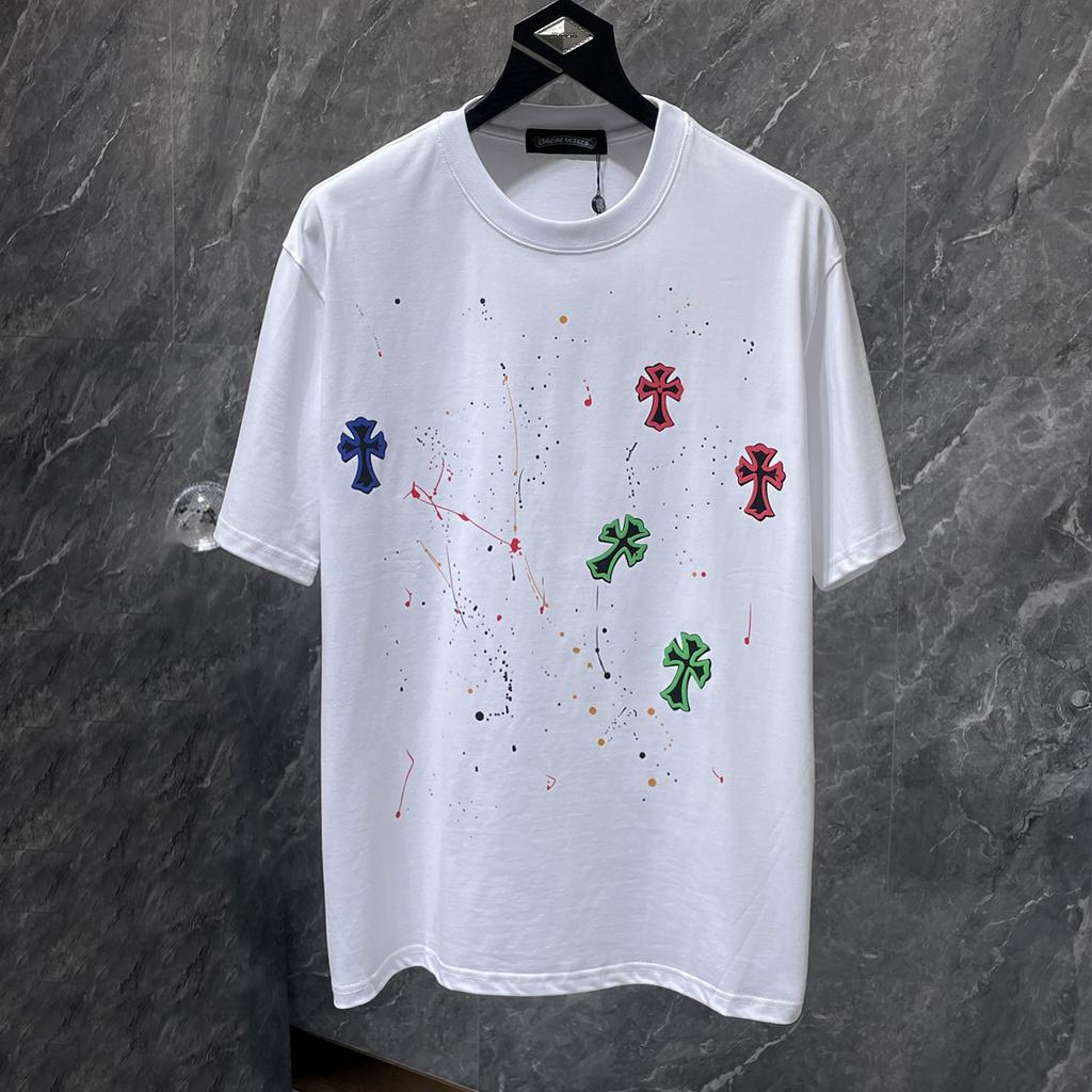 8965 CHROME HEARTS Лето 2026 Новая Высококачественная Хлопковая Свободная Футболка Большого Размера с Круглым Вырезом для Мужчин и Женщин Футболка для Пары