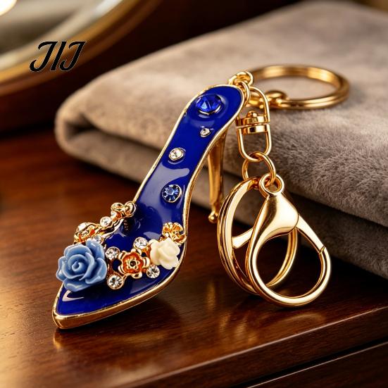 High Heel Purse Charm Rhinestone Rose Keychain, Sparkling High-Heeled Shoes Key Ring, Keyring Pendant Bag Backpack Hanging Decor Charm, Gift for Women