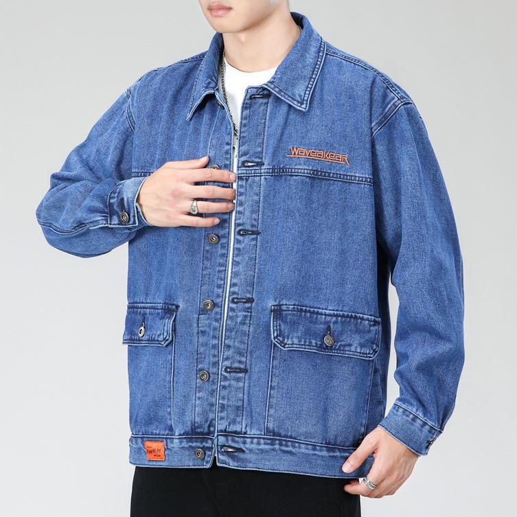 Men's Functional Embroidered Denim Jacket - Autumn/Winter Loose Fit, Japanese Trend, Plus Size Outerwear