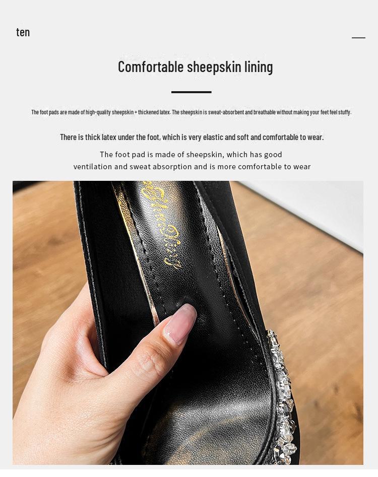 2025 Атласные туфли на шпильках: Элегантный заостренный носок со стразами, во французском стиле, подходит для весны и осени