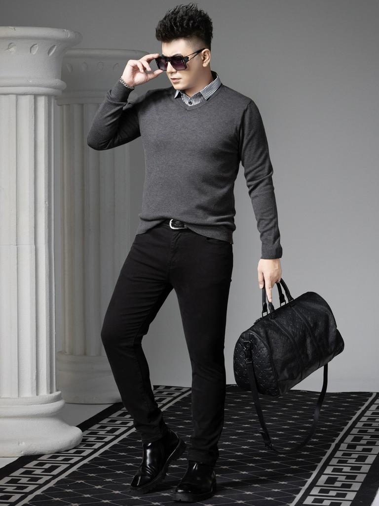 European Style Autumn and Winter Two-Piece Sweater Men's Shirt Collar Knitwear 2025 New Solid Color Casual Sweater