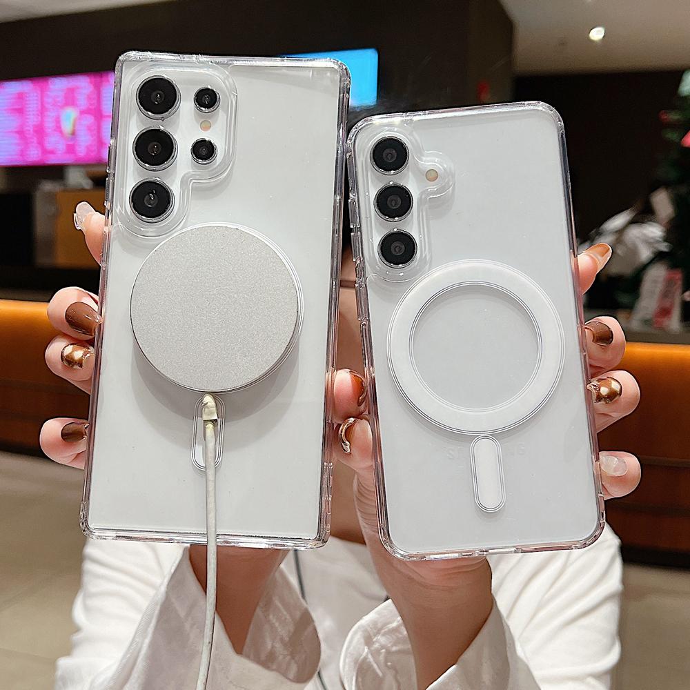 KEYSION Crystal HD Transparent Magnetic Phone Case for MagSafe for Samsung Galaxy A55 5G A35 A15 5G Shockproof Acrylic Back Cover