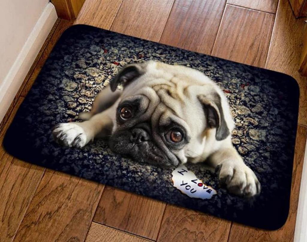 Коврик для пола в помещении легкий тонкий компактный для домашних животных собака мопс 40 x 60 (Ночная прогулка)