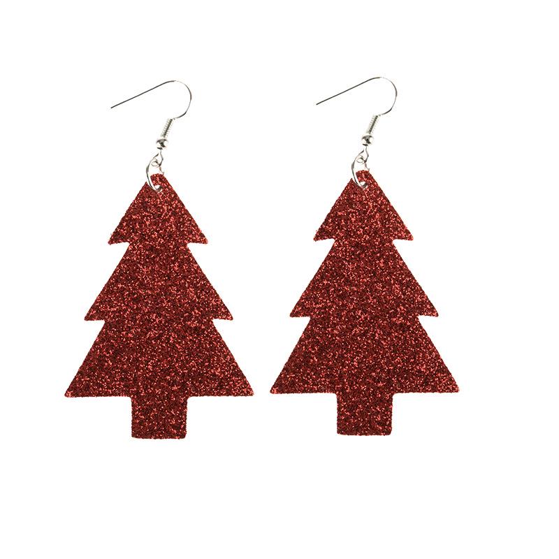 Cross-border Christmas Tree Double-sided PU Leather Teardrop Earrings