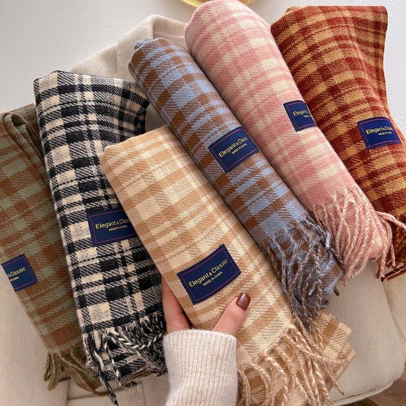 Осень и зима новый универсальный шарф женский утолщенный вязаный толстый бахромчатый теплый шарф имитация кашемира шаль