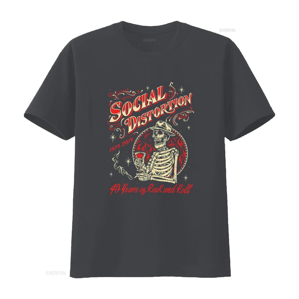 SOCIAL DISTORTION 40 лет Рок-н-ролла Принт Череп Футболка Новая Черная Для фанатов винтаж Стильная модная Немного