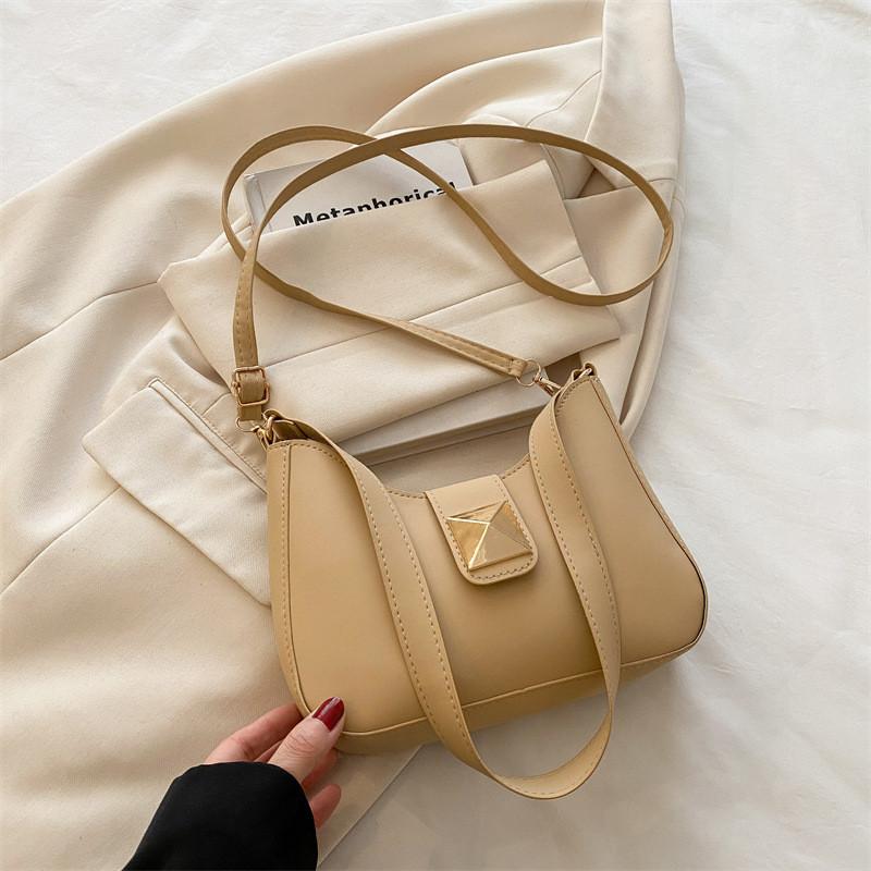 Color Simple Solid Gold Buckle Decoration Women Casual Shoulder Bag Daily For