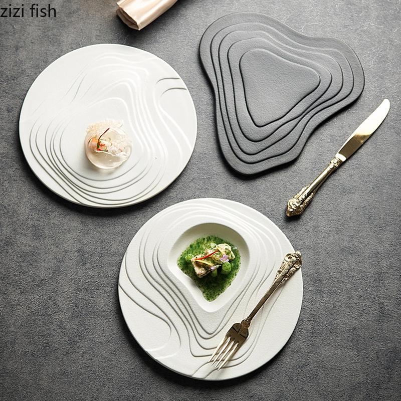 Irregular Terraced Ceramic Dining Plate Solid Color Dessert Plate Snack Plate Sushi Plates Molecular Cooking Creative Tableware